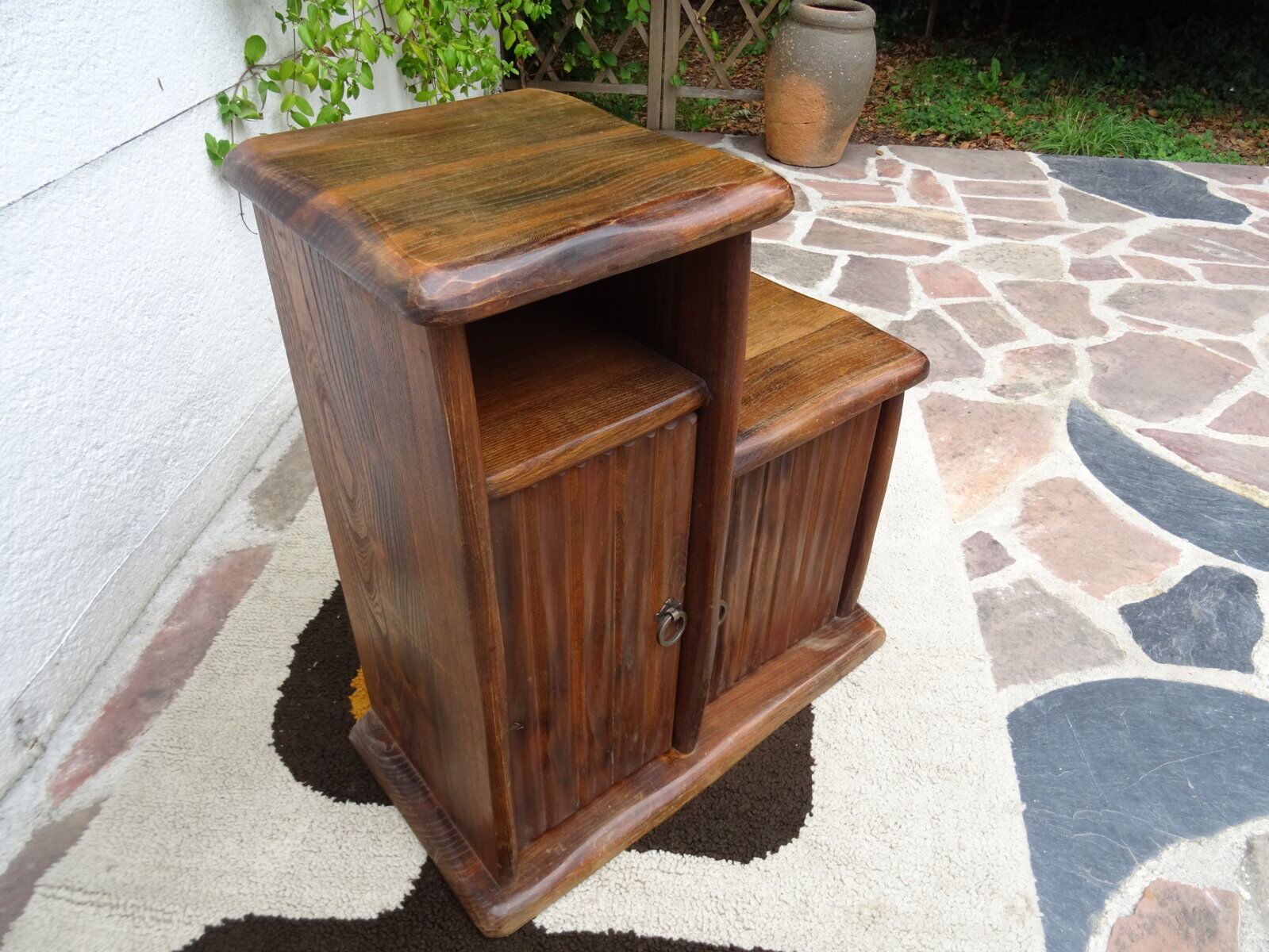 Asymmetrical brutalist furniture in solid elm