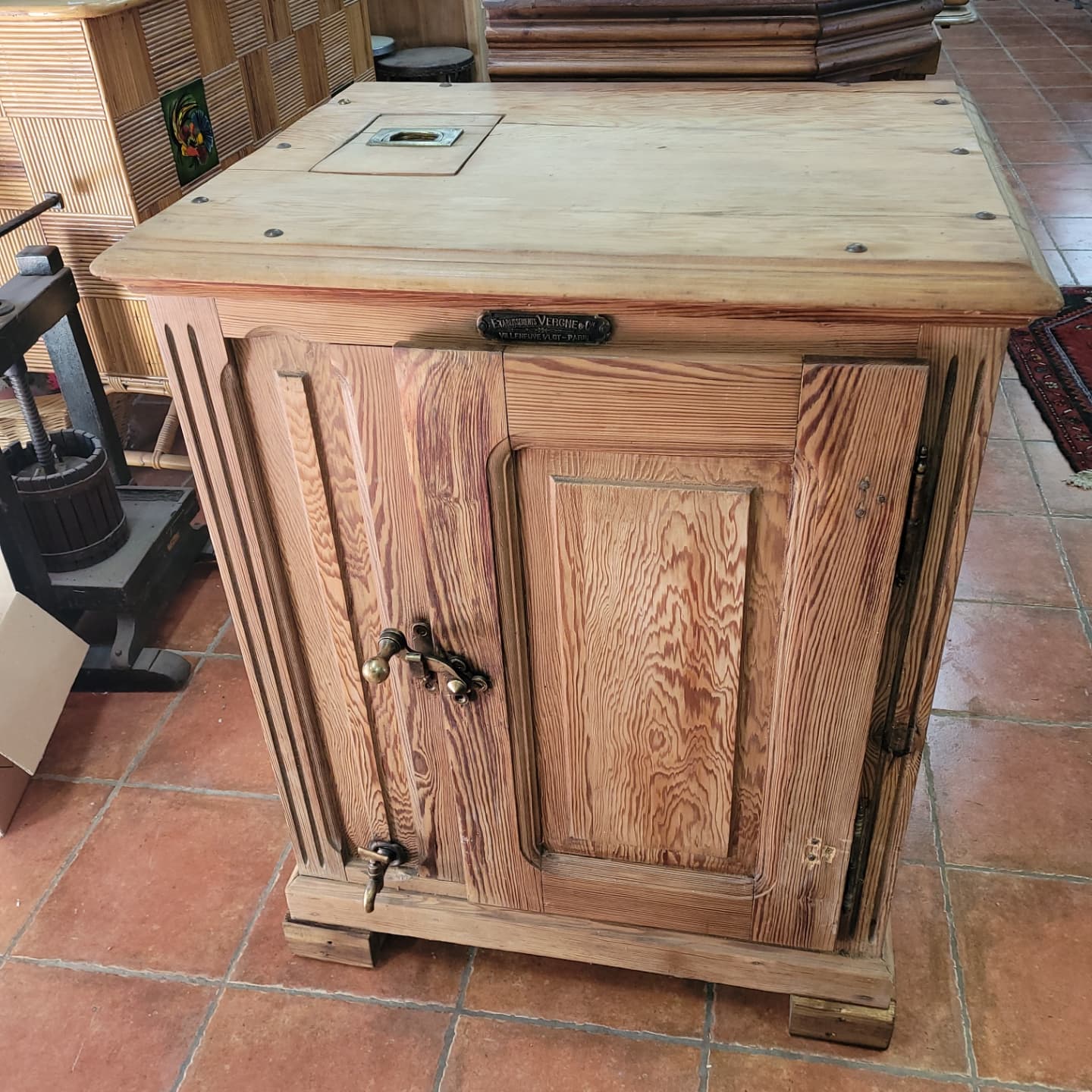 Antique cooler with a door