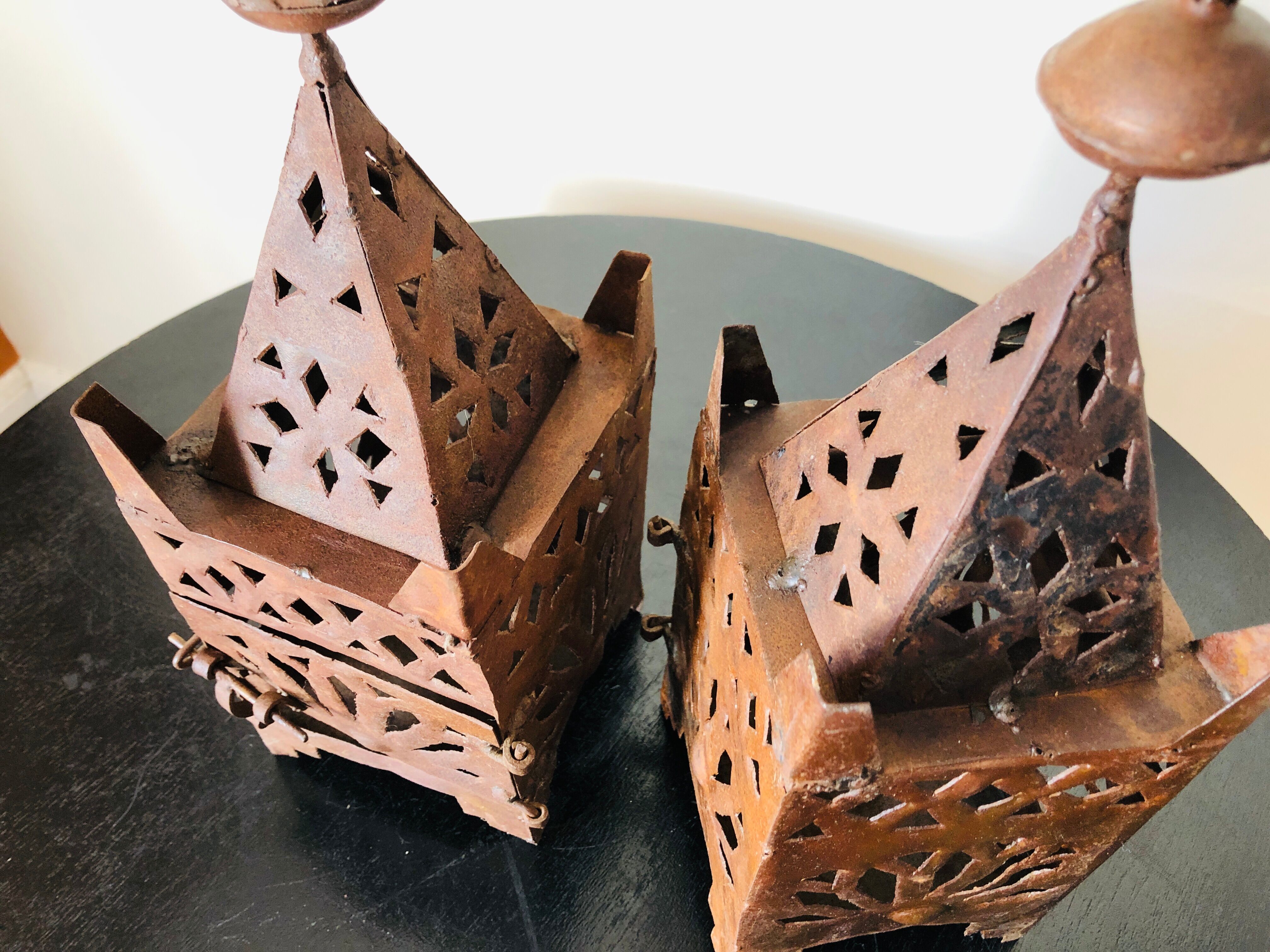 Pair of wrought iron lanterns