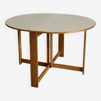 Table à manger vintage ronde scandinave pliable en chêne 1970