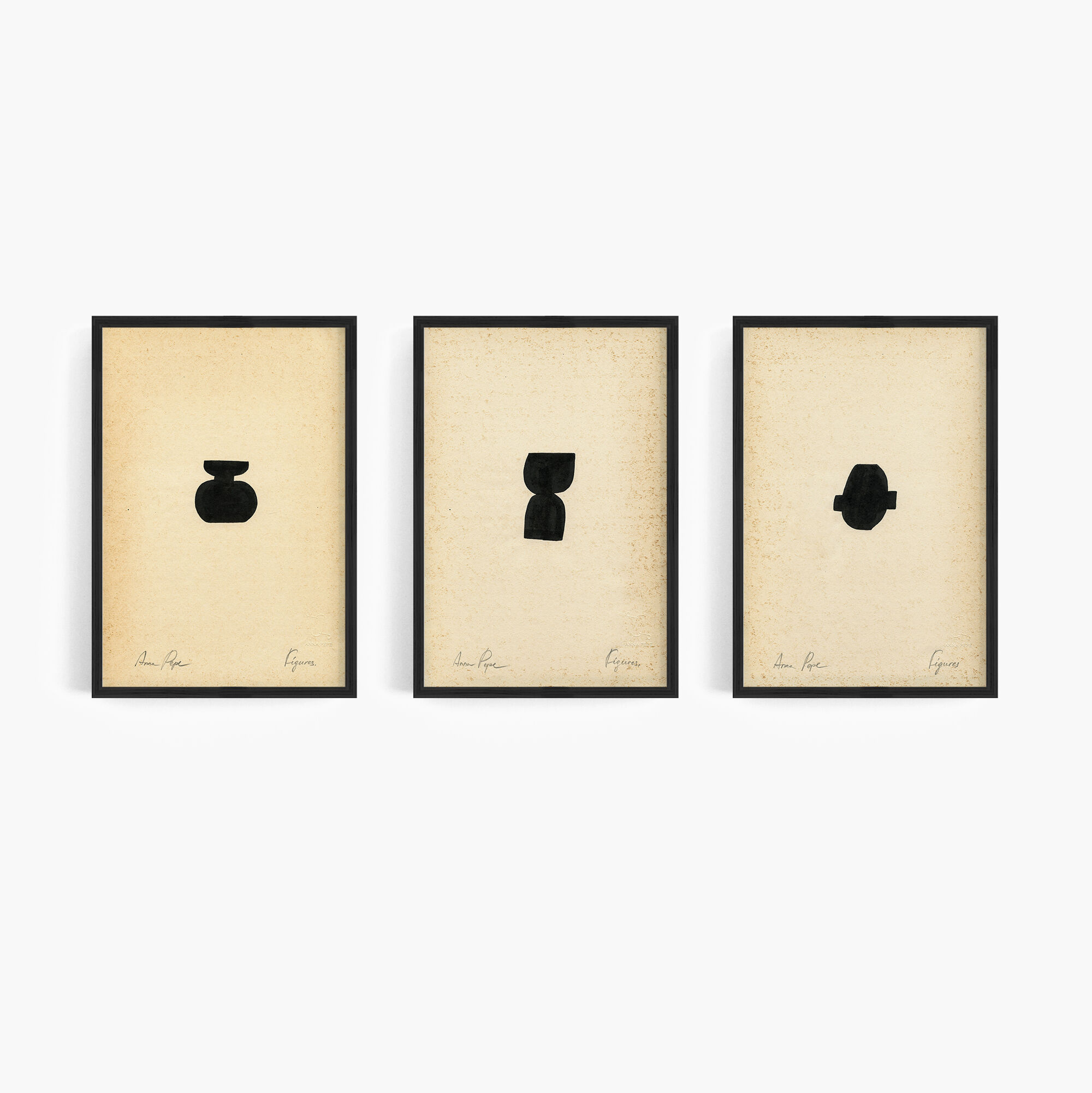 3 original ink drawing on vintage paper, A4