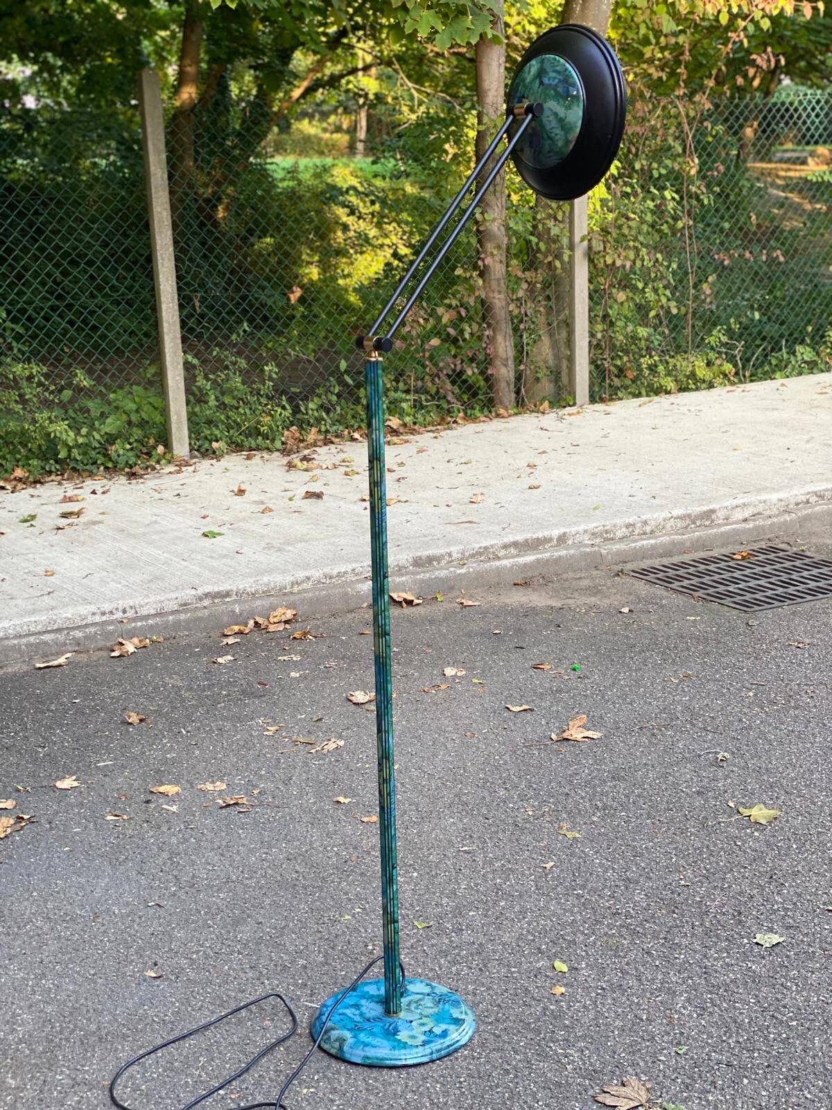 Lampadaire art déco italien doré et vert bleu