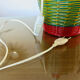 Bottle lamp in scoubidou, lampshade in rattan years 50/60