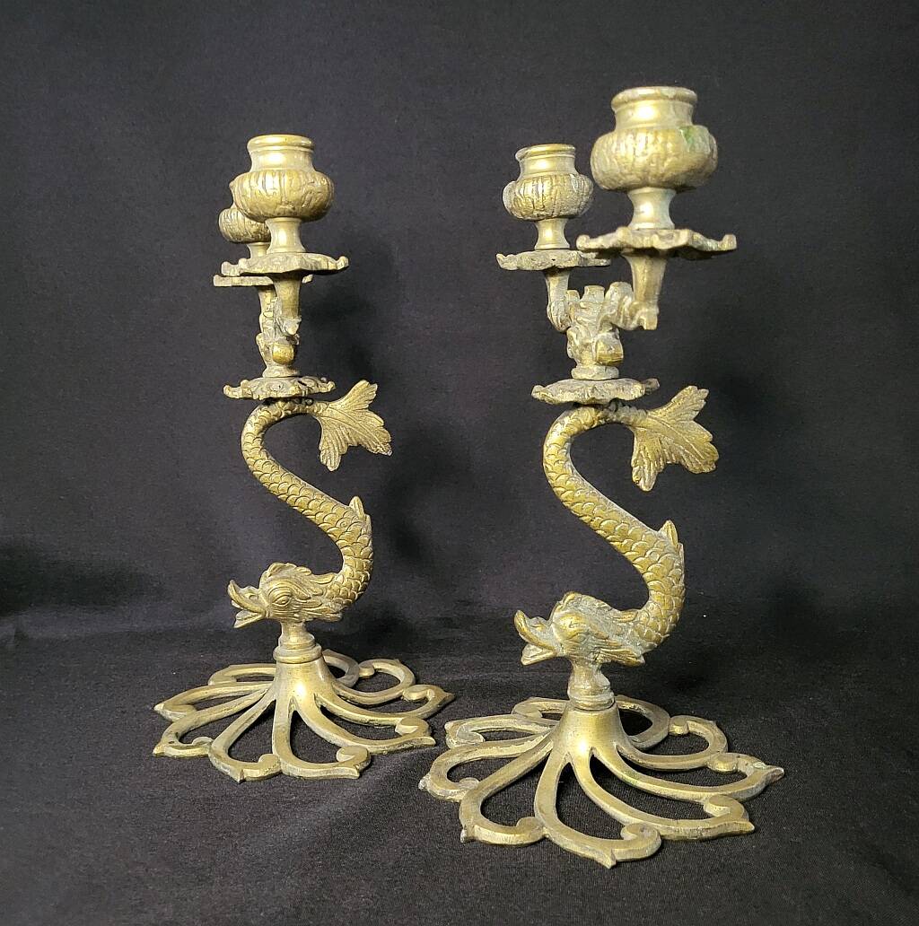 Pair of Koi Fish Candle Holder Solid Brass