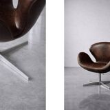 Vintage Mid-Century Modern Danish Brown Leather Swan Chair by Arne Jacobsen