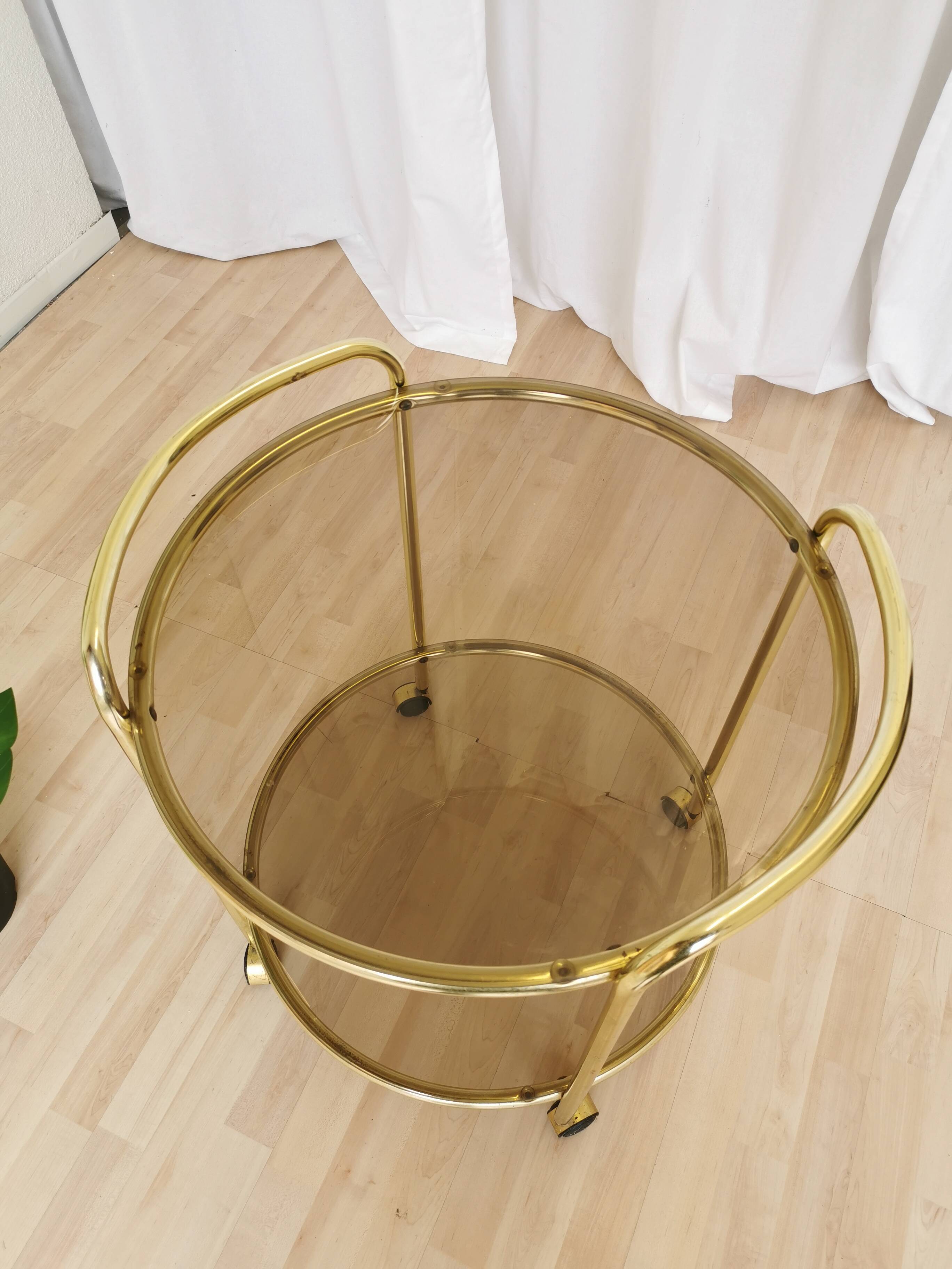 Vintage Smoked Glass Serving Trolley: 1970s Mid-Century Modern Bar Cart