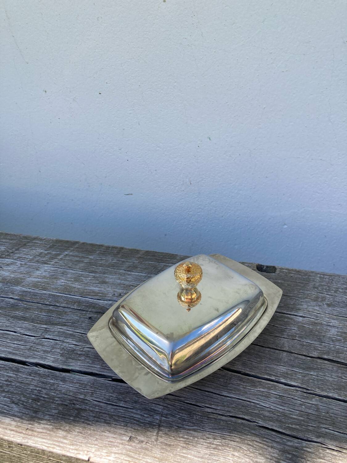 Acorn silver metal butter dish