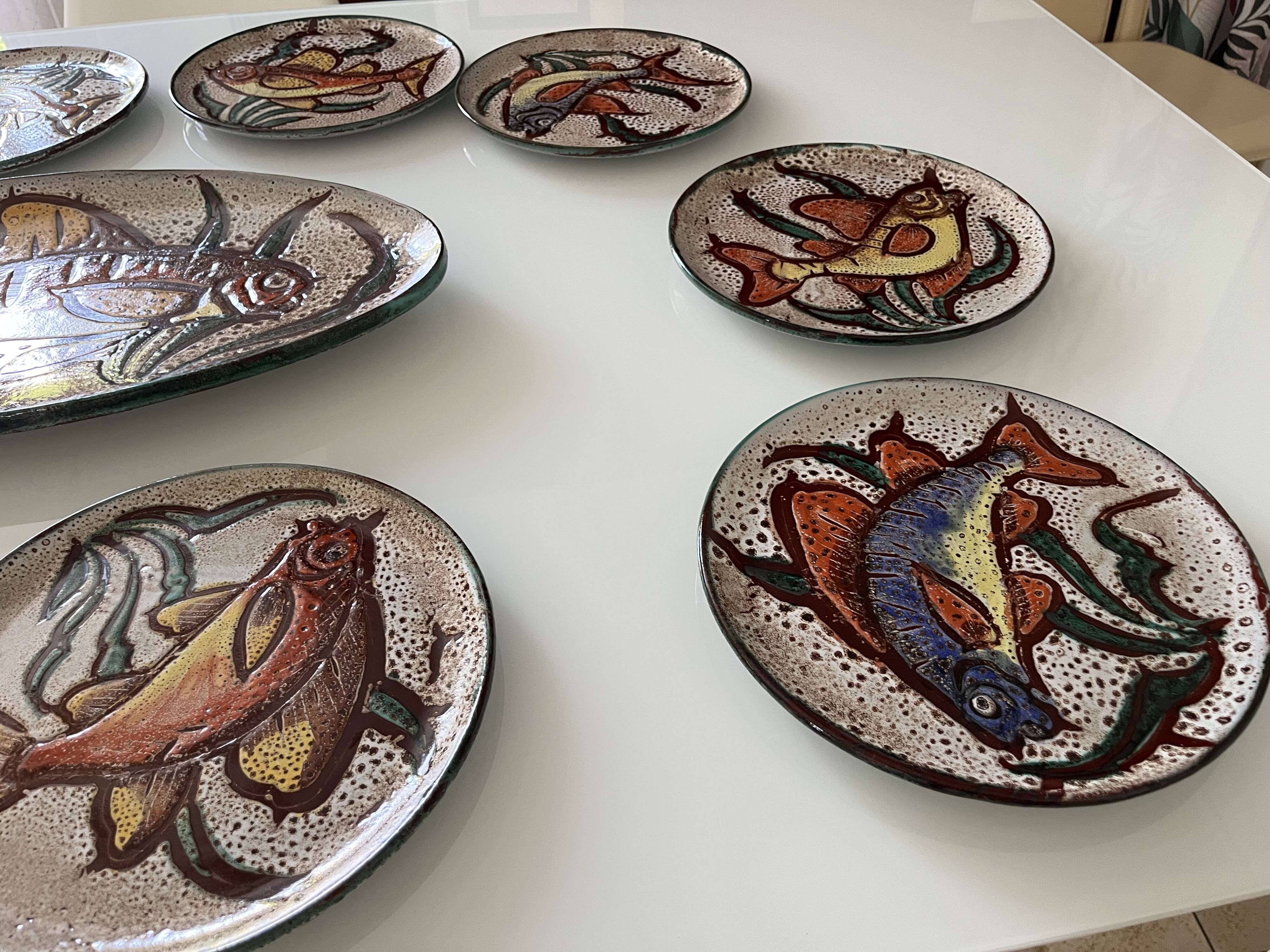 Fish service Vallauris dish + 12 plates