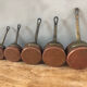 Mini battery of 5 pewter pans
