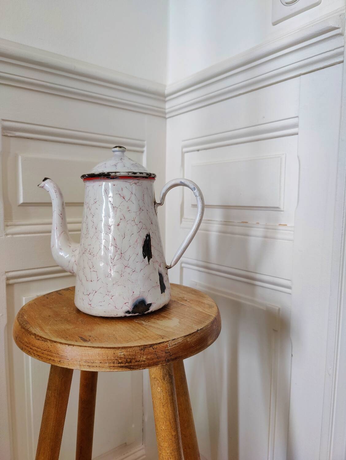 White enamel coffee pot