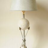 Globe and arrows lamp - stone and metal - beige grey gold