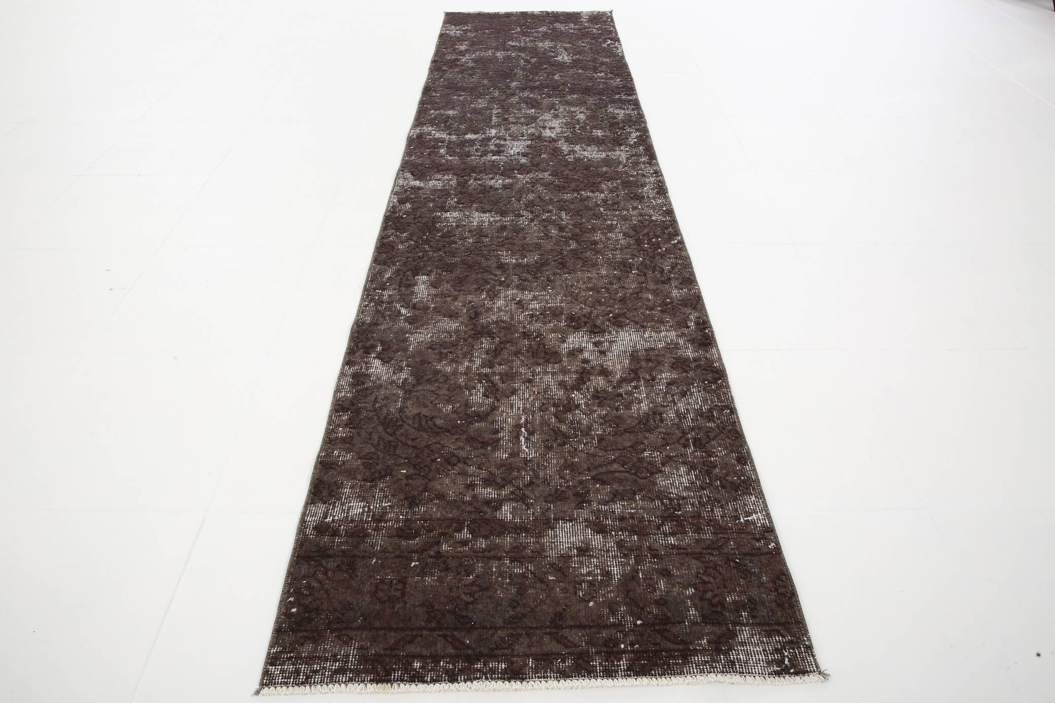 2x10 Soft Wool Dark Gray Turkish Vintage Runner Rug