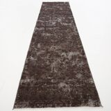 Tapis de course vintage turc en laine douce, gris foncé, 2x10