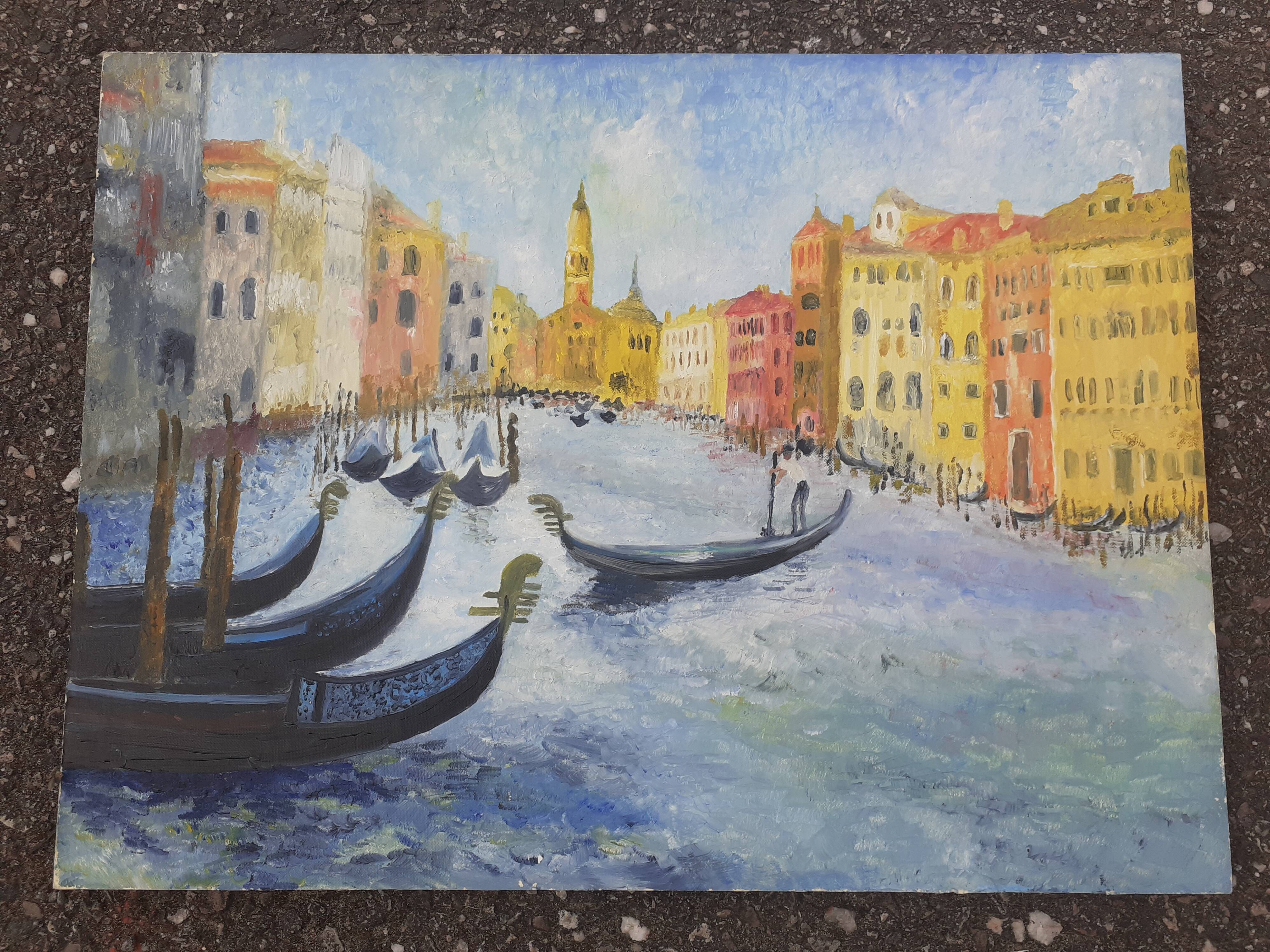 Huile sur panneau du Grand Canal à Venise