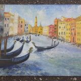 Huile sur panneau du Grand Canal à Venise