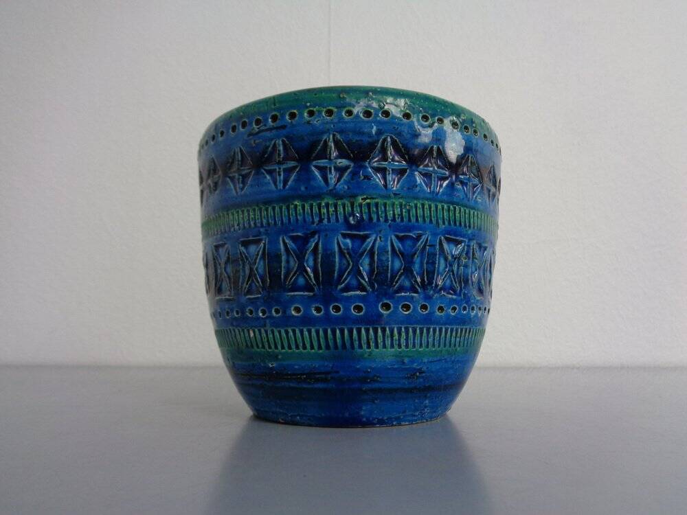 Italian Rimini Blue Ceramic Cachepot by Aldo Londi for Bitossi, 1960s