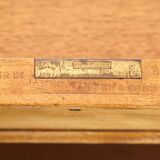 Antique desk by James Winter & Sons London in satin wood and leather.