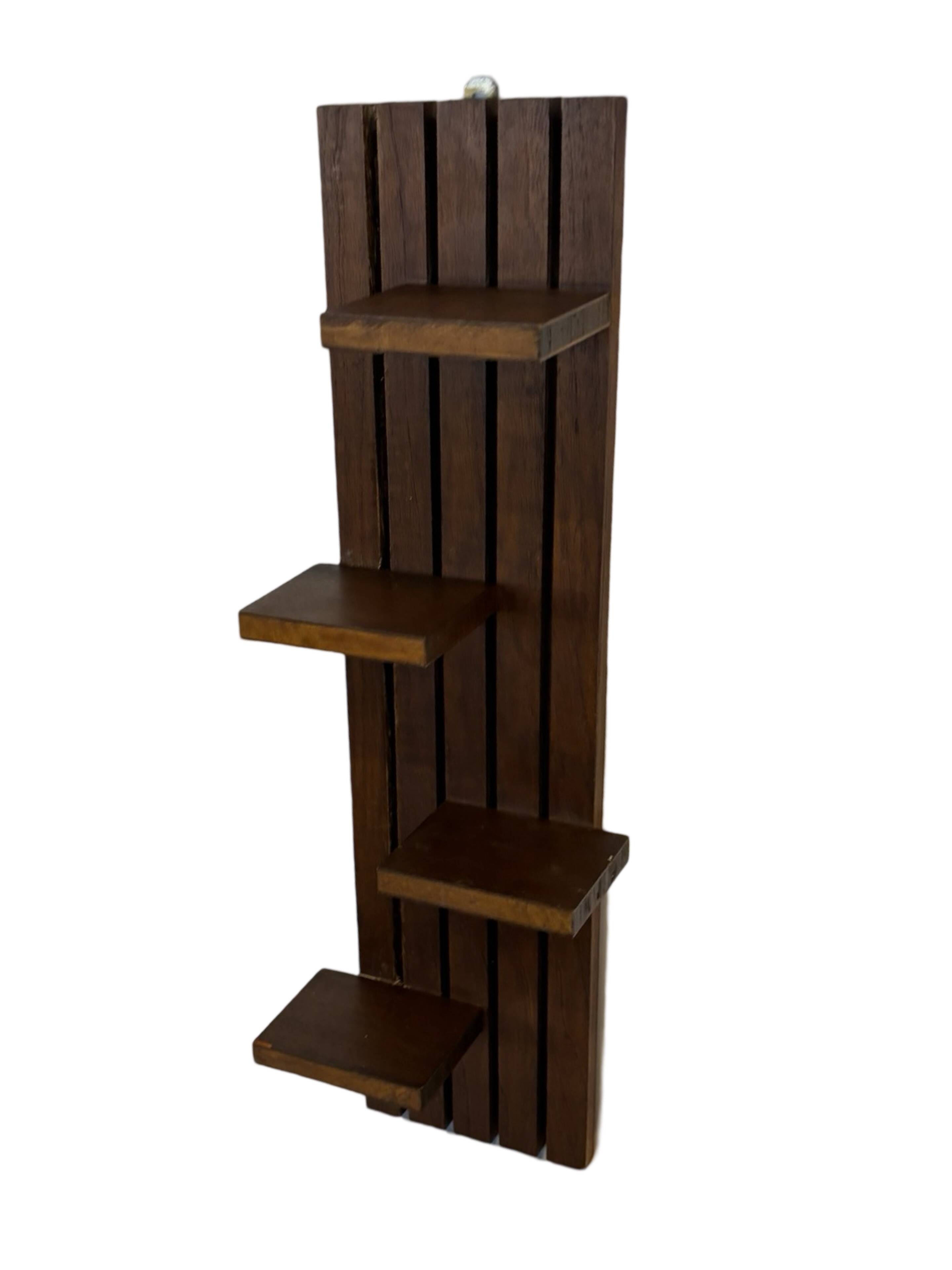 vintage wall shelf plant support, decoration oak wood