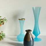 Vases blue stoneware opaline glass vintage