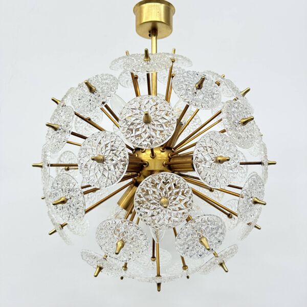 Lustre Sputnik en cristal doré de Val Saint Lambert, années 1960