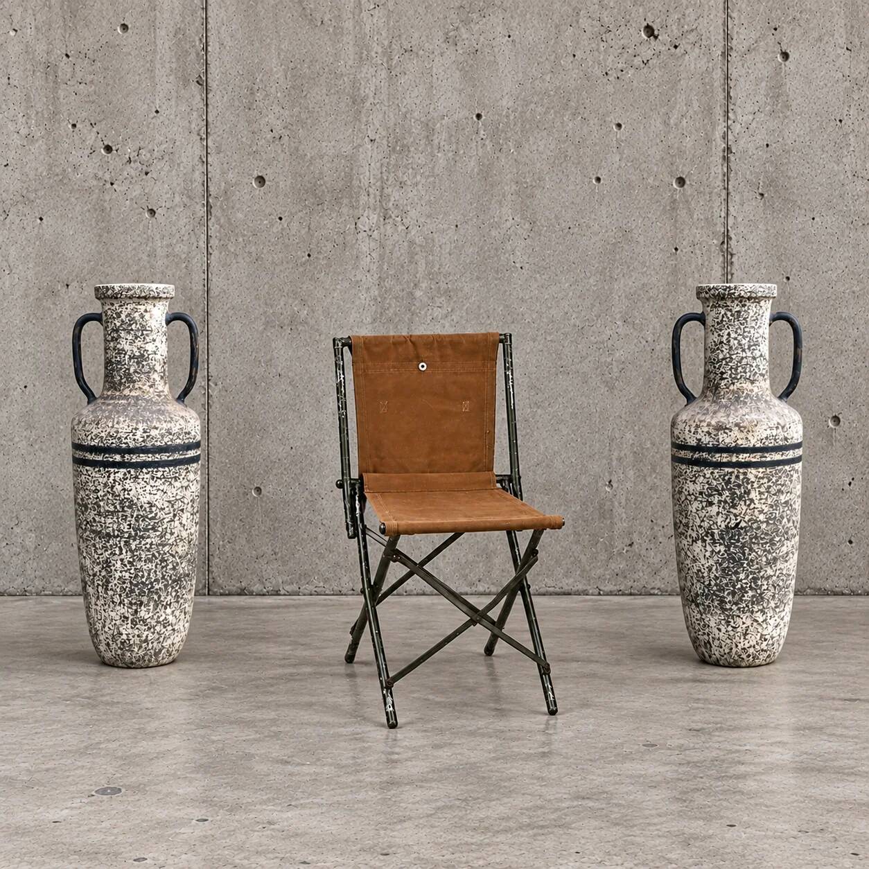 2 x English army folding chairs / canvas fabric / 1950s