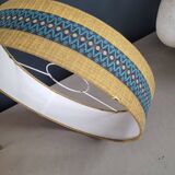 Suspension vintage globe en verre moulé et abat-jour