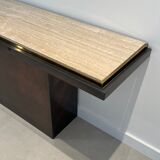 Console patine canon de fusil à plateau de travertin. Travail français. Vers 1970