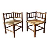 Pair of antique spool-turned wooden chairs