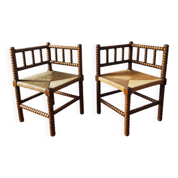 Pair of antique spool-turned wooden chairs