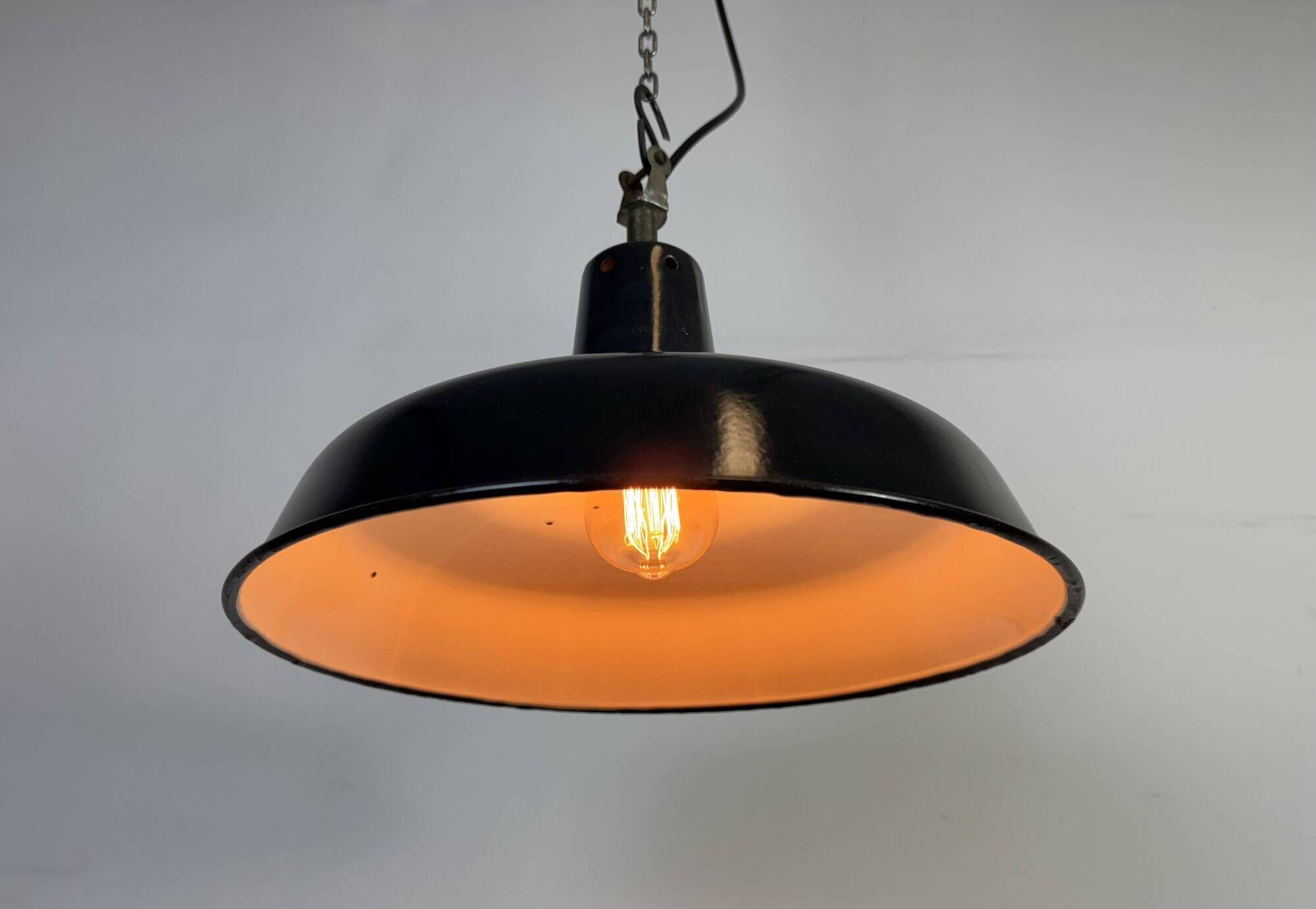 Industrial French Black Enamel Factory Pendant Lamp, 1960s