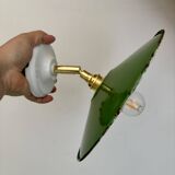 Vintage wall lamp with green and white enamelled sheet metal shade