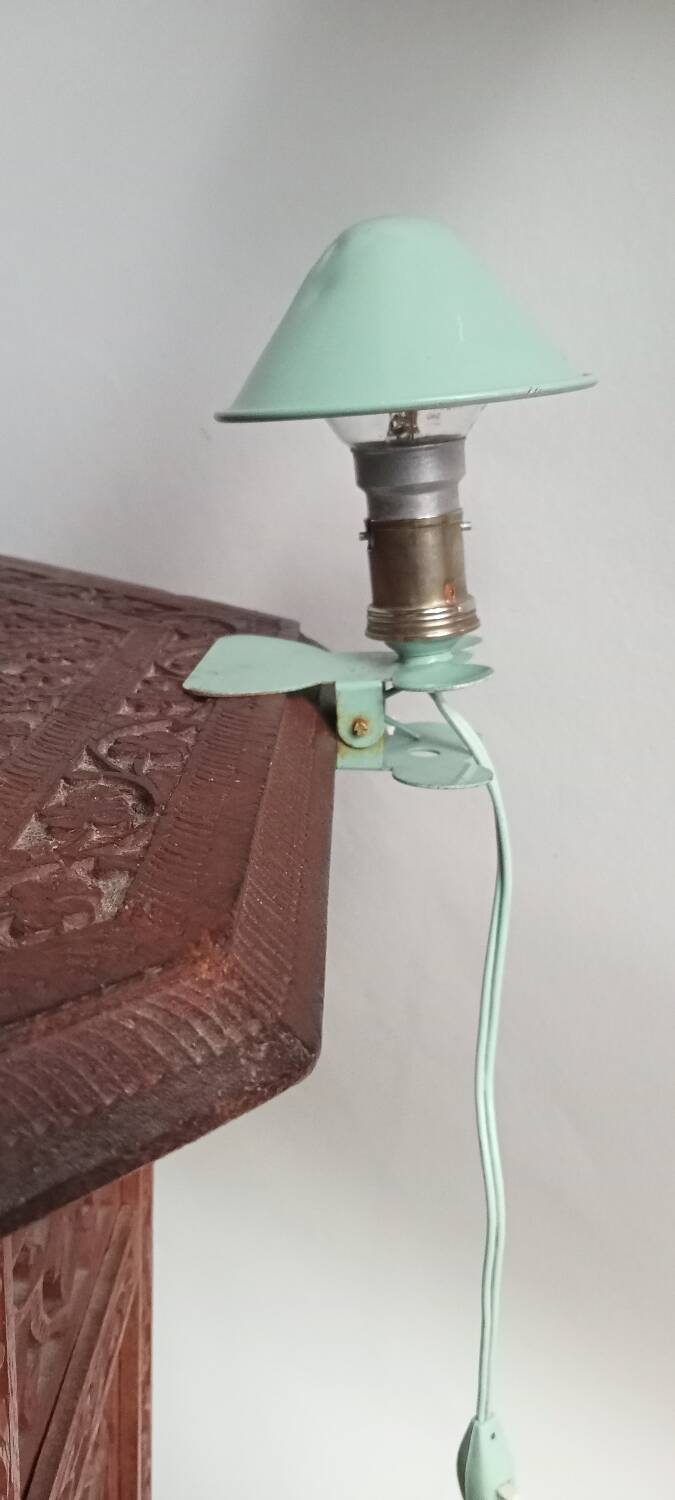 Mushroom lamp, with clip, in almond green metal, 1960s