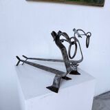 Pair of zoomorphic metal andirons "dogs" 1950