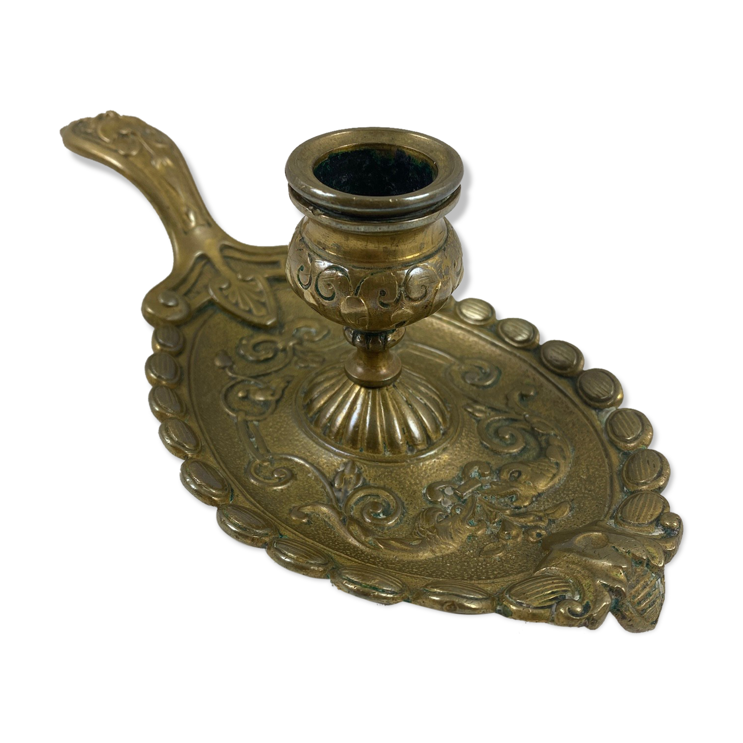 Oval brass hand-held candlestick