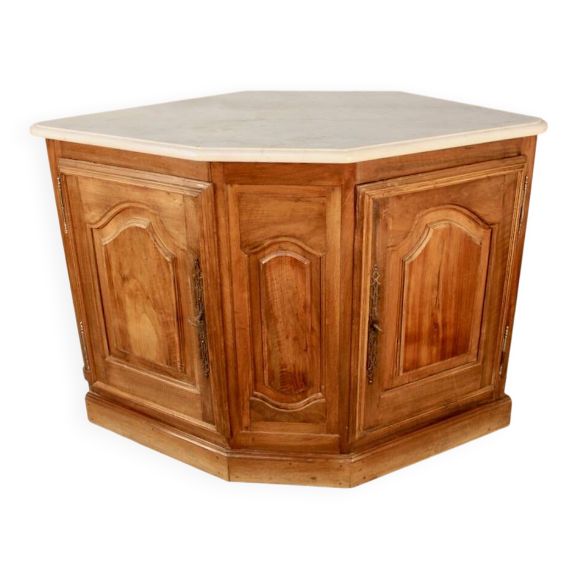 19th century walnut corner cupboard with Carrara marble top