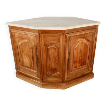 19th century walnut corner cupboard with Carrara marble top
