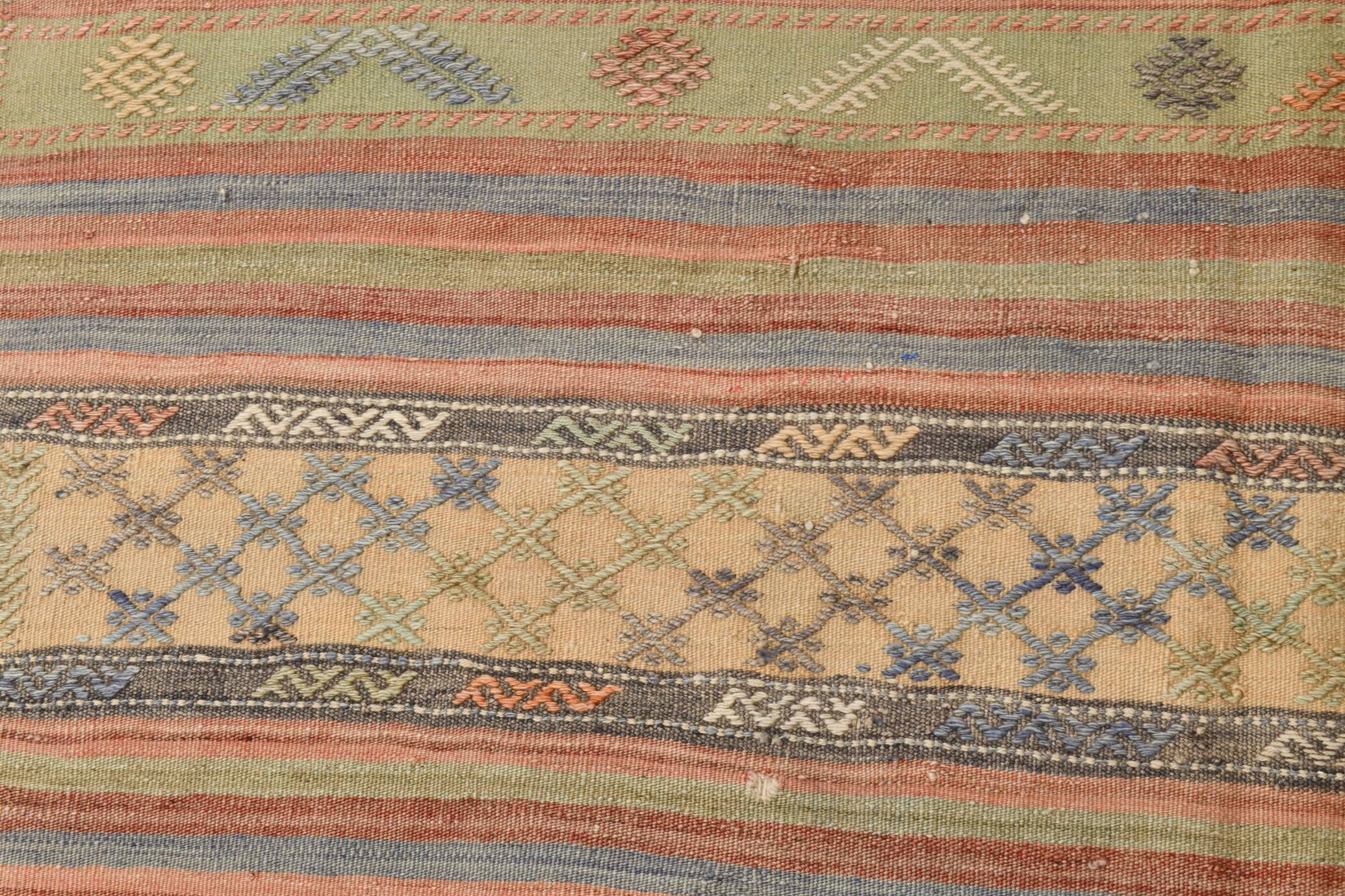 Tapis Kilim en laine tissé main, tons terreux doux, 6 x 11 cm, 169 x 321 cm