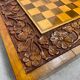 Chess and backgammon set in carved wood and marquetry