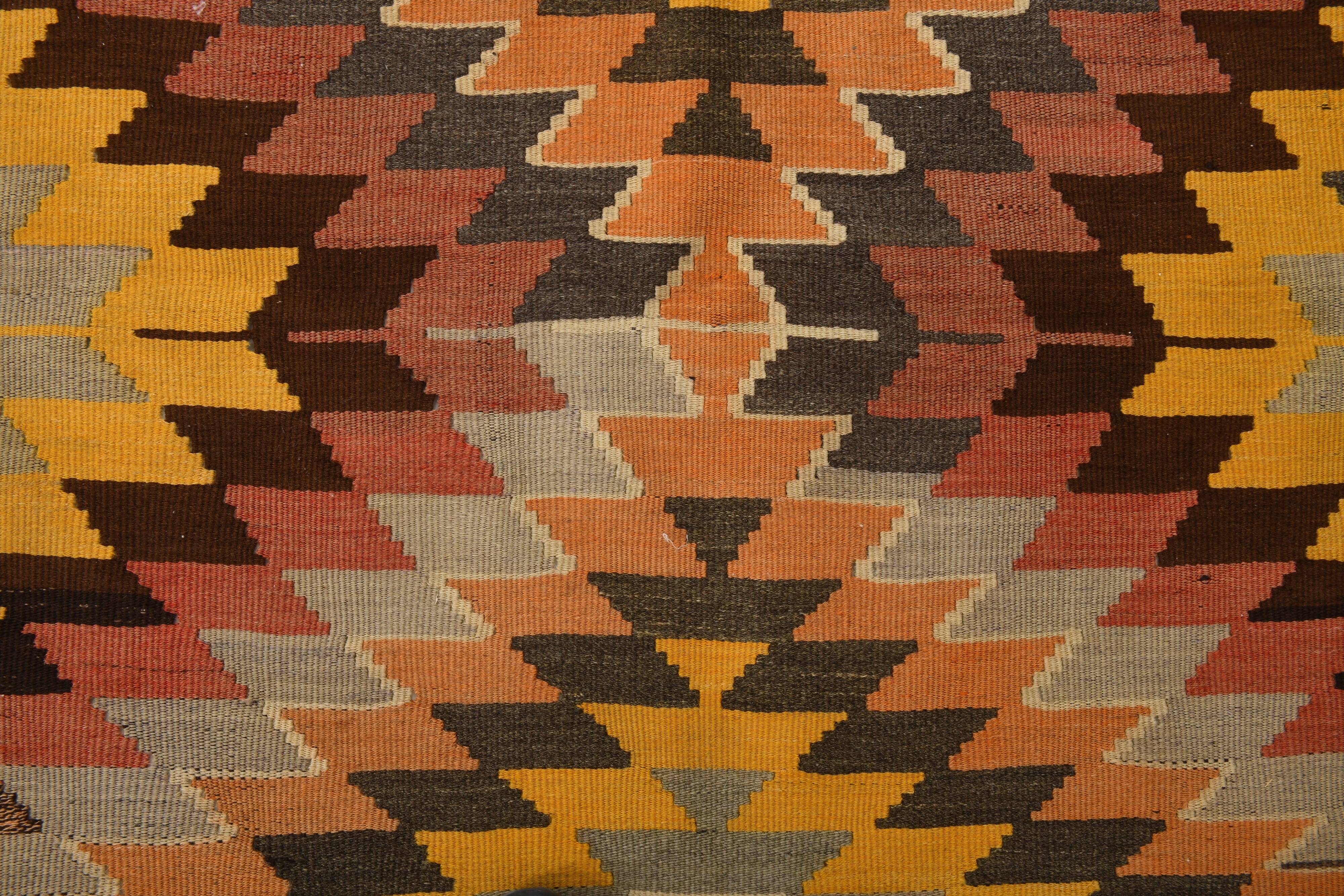 5x8 Orange & Brown Tribal Vintage Kilim Rug, 149x253Cm
