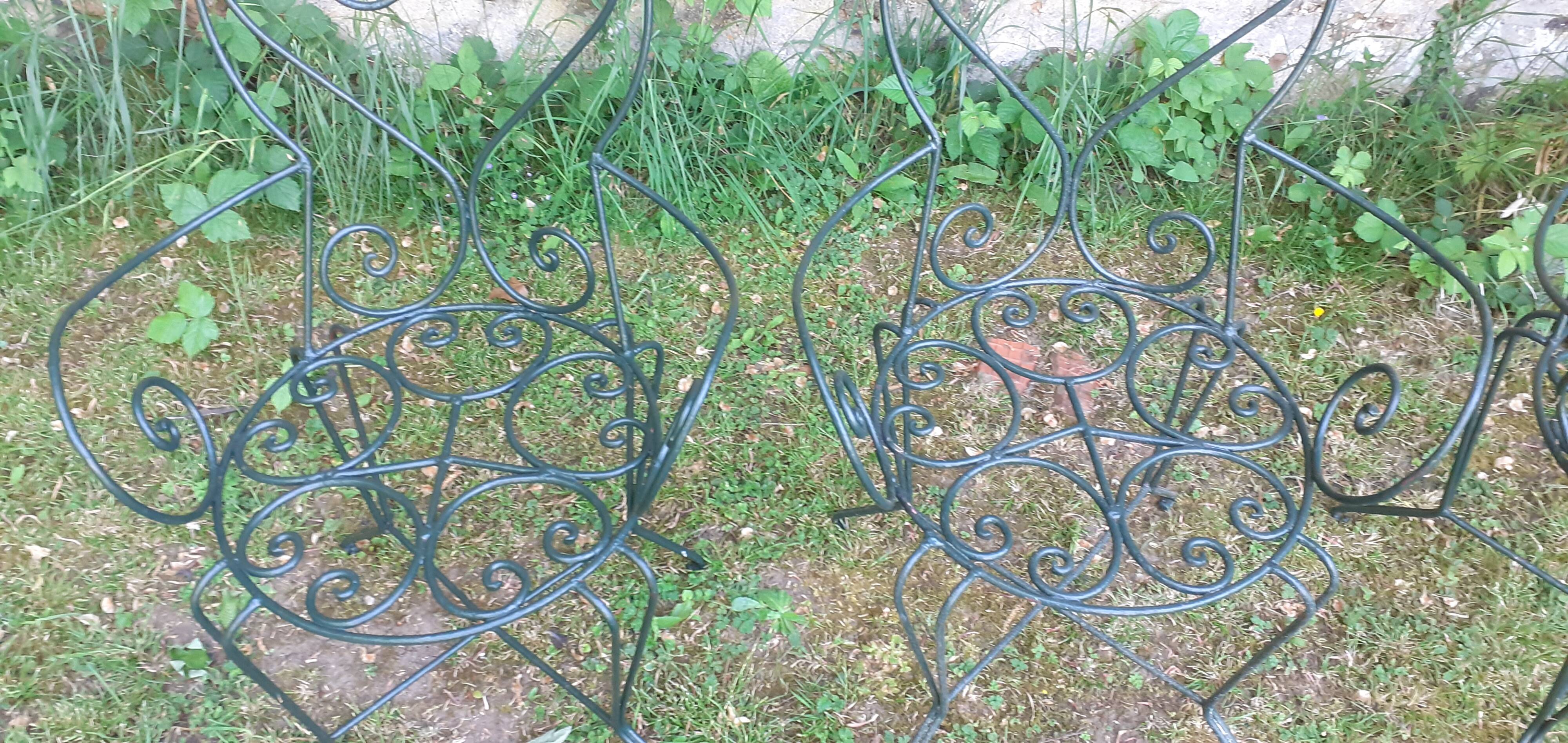 Garden furniture set 1 table 5 armchairs wrought iron wagon green