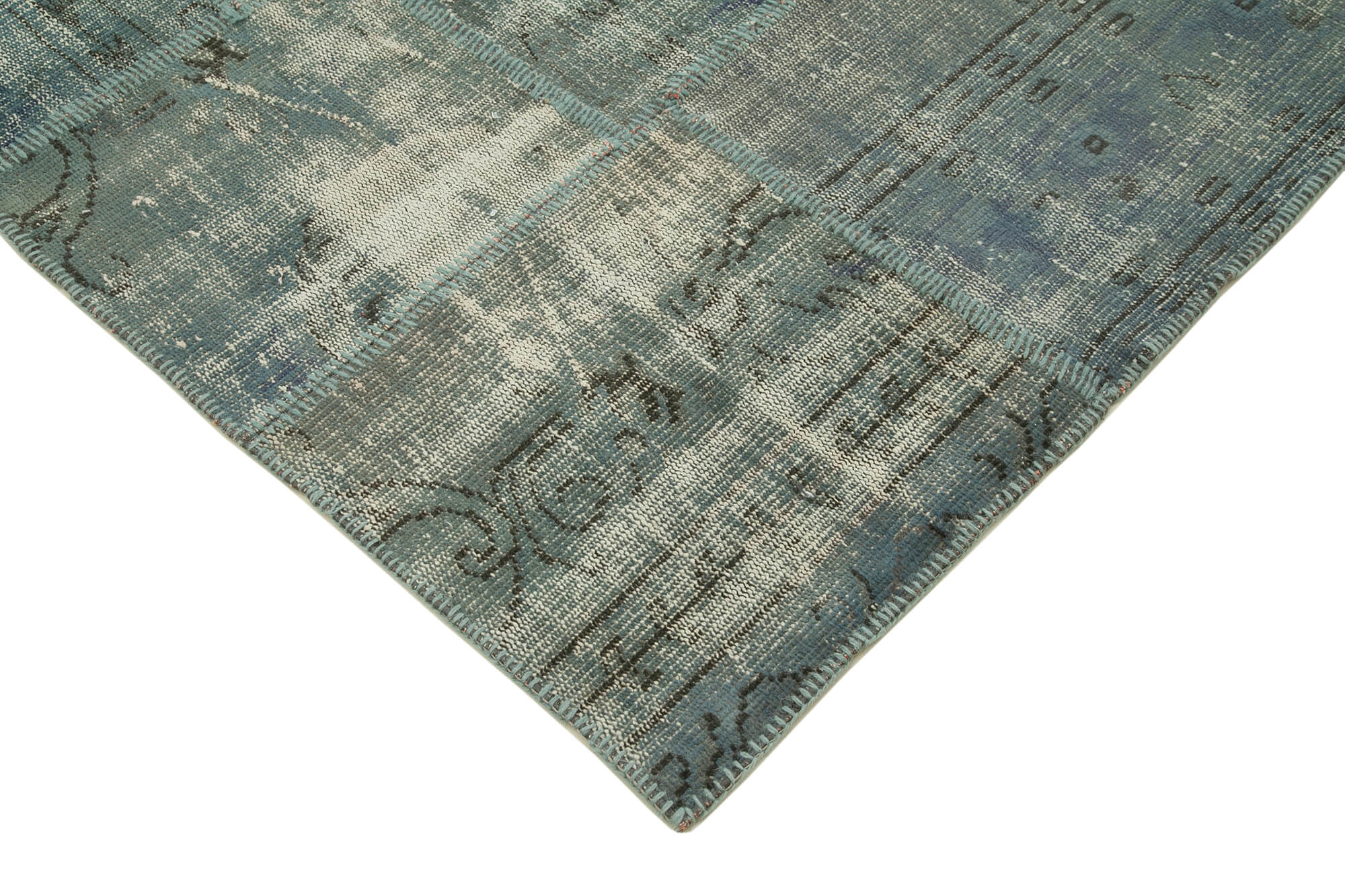 Handmade anatolian vintage 174 cm x 242 cm blue patchwork carpet