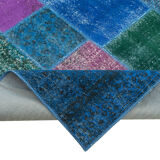 Handwoven anatolian contemporary 204 cm x 300 cm blue patchwork carpet