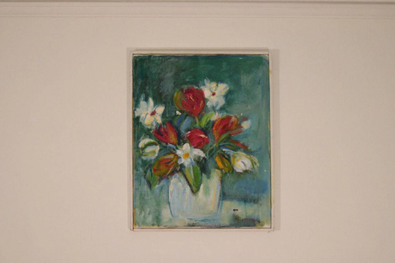 Oil on Swedish canvas "Vase and Flowers" by M. Hernek