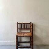 Corner straw chair "fireplace corner" in turned and beaded wood