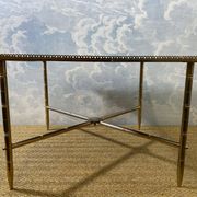 Side table with oxidised metal mirror top on a brass frame, France, 1960s.