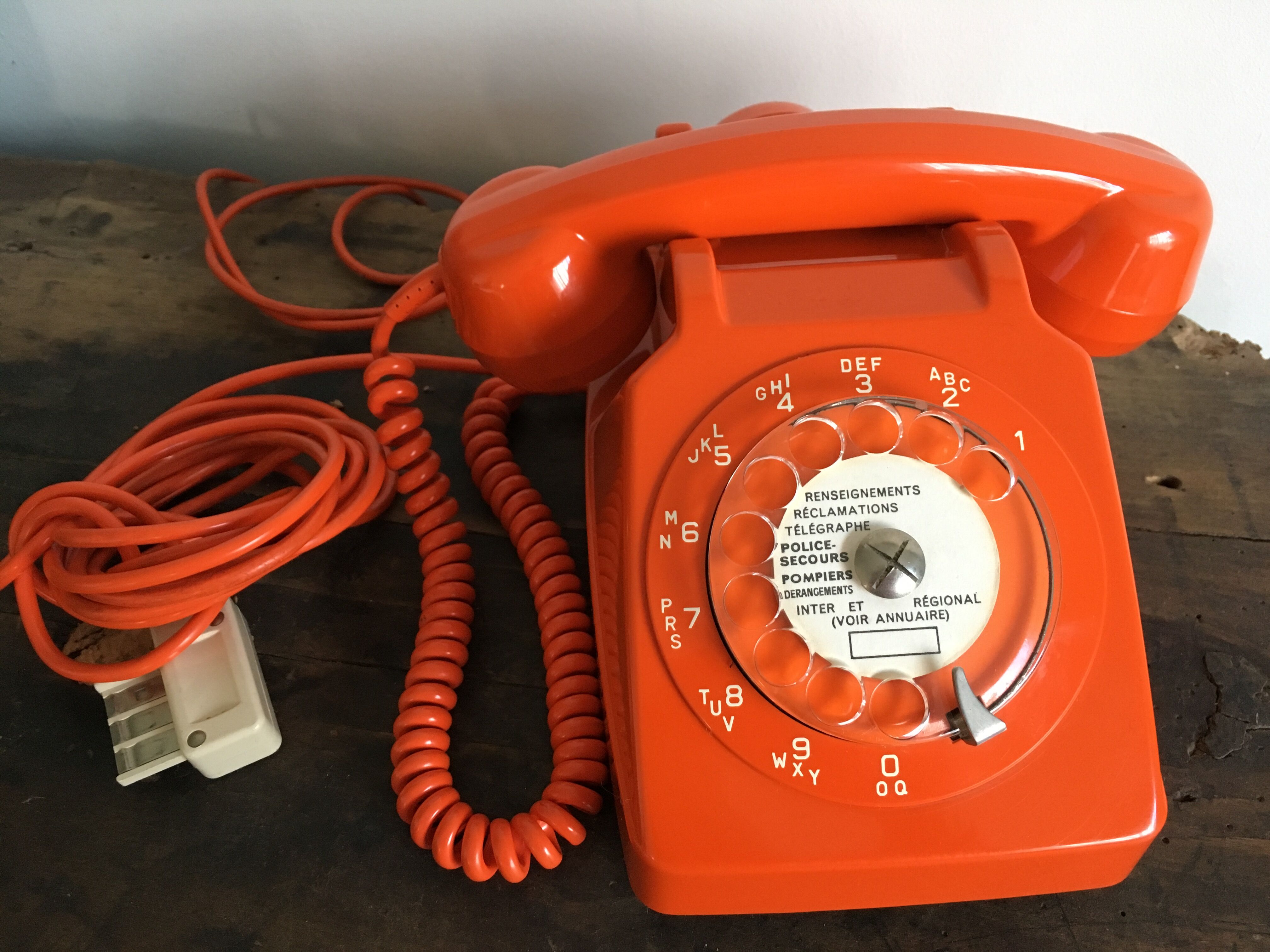 S63 orange vintage rotary phone