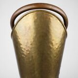 French vintage rustic brass and copper base umbrella stand with embossed decoration