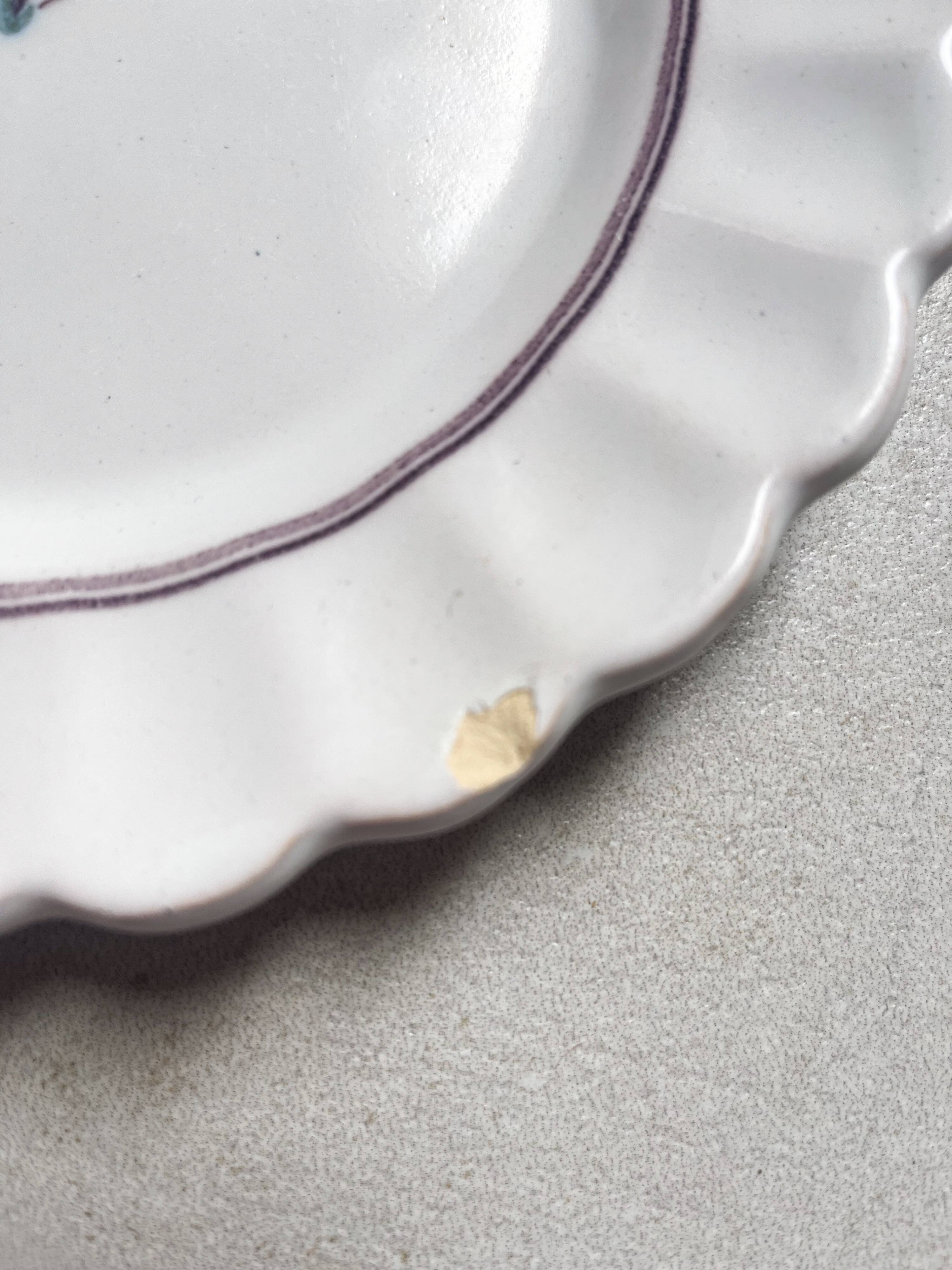 Lots of 6 white plates - Early 20th century decorated with stencil