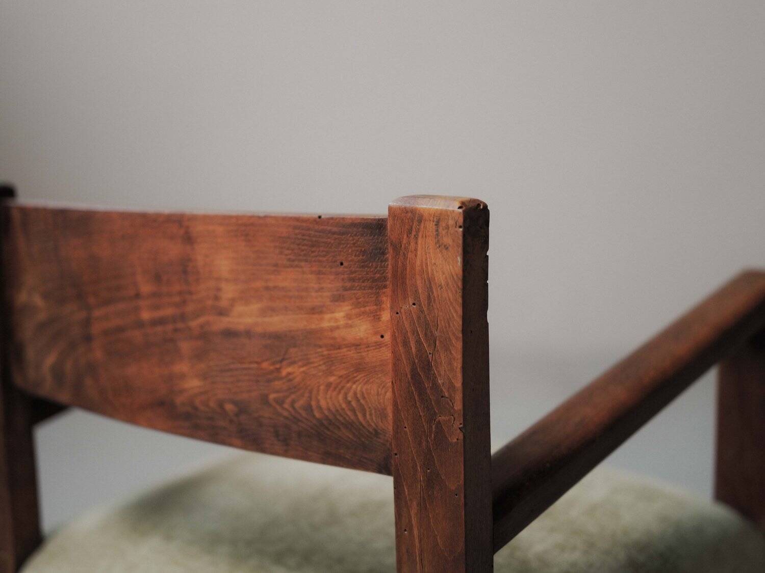 French modernist armchair in wood and green velvet, 1950s