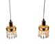Two gold-plated brass and crystal pendant lights, by Palwa, 1960s design, Hollywood Regency.